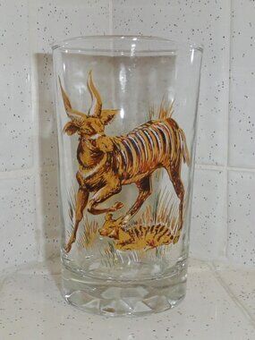 Vintage African Bongo w/ baby Collins Glass antelope cocktail